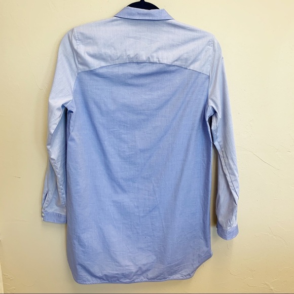 Zara Basic Blue Two Tone Button Tunic Shirt - Picture 3 of 5